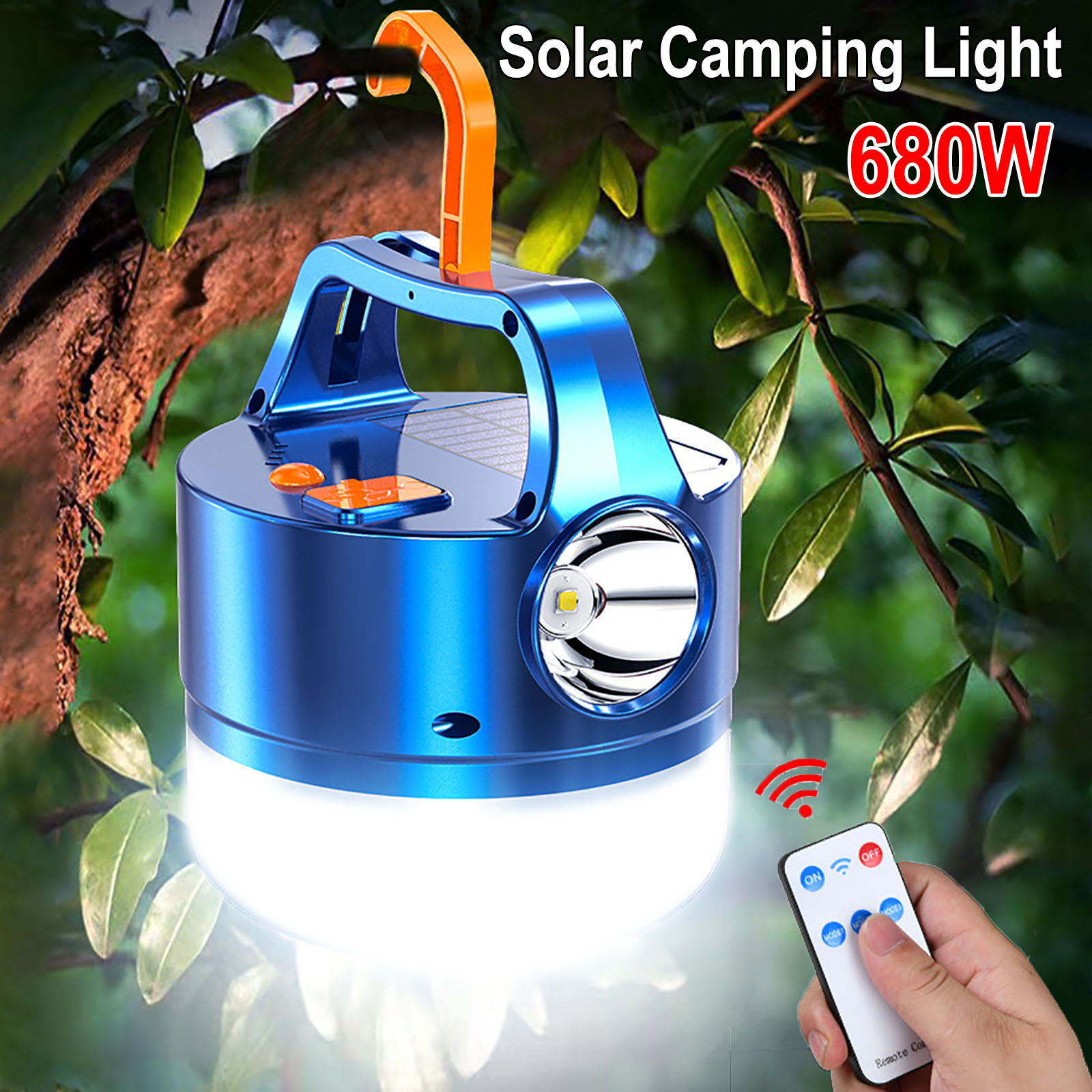 680W 태양 LED 캠핑 라이트 휴대용 USB 충전식 전구 야외 캠핑 하이킹 비상 조명 태양 조명 서치 라이트